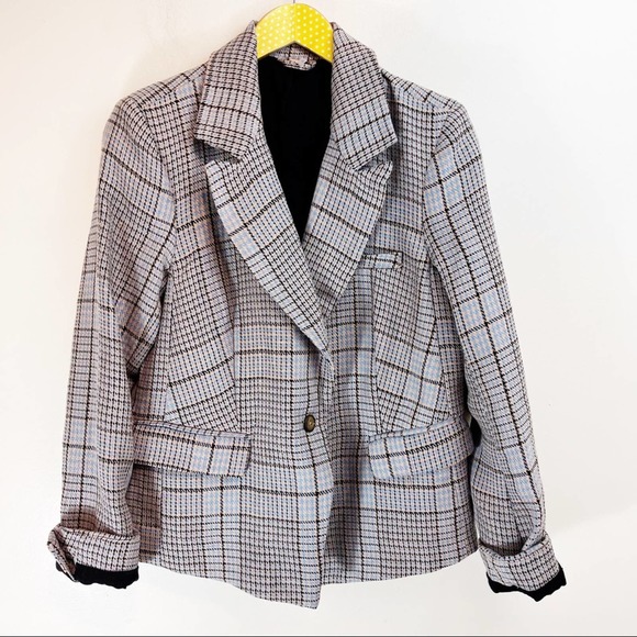 Free People Jackets & Blazers - Free People Tweed Plaid Linen Chess Blazer